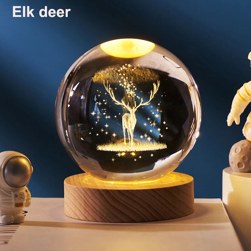 6cm 3D Crystal Ball: LED Solar System & Space Decor