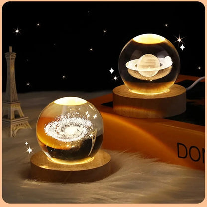 6cm 3D Crystal Ball: LED Solar System & Space Decor