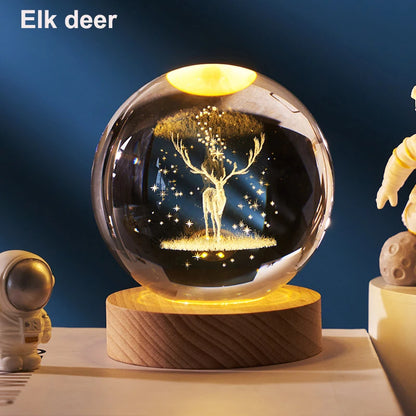 6cm 3D Crystal Ball: LED Solar System & Space Decor