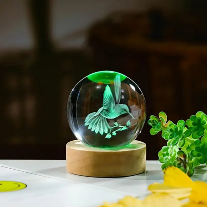 3D Laser-Engraved Hummingbird Crystal Ball – Home Decor & Gift