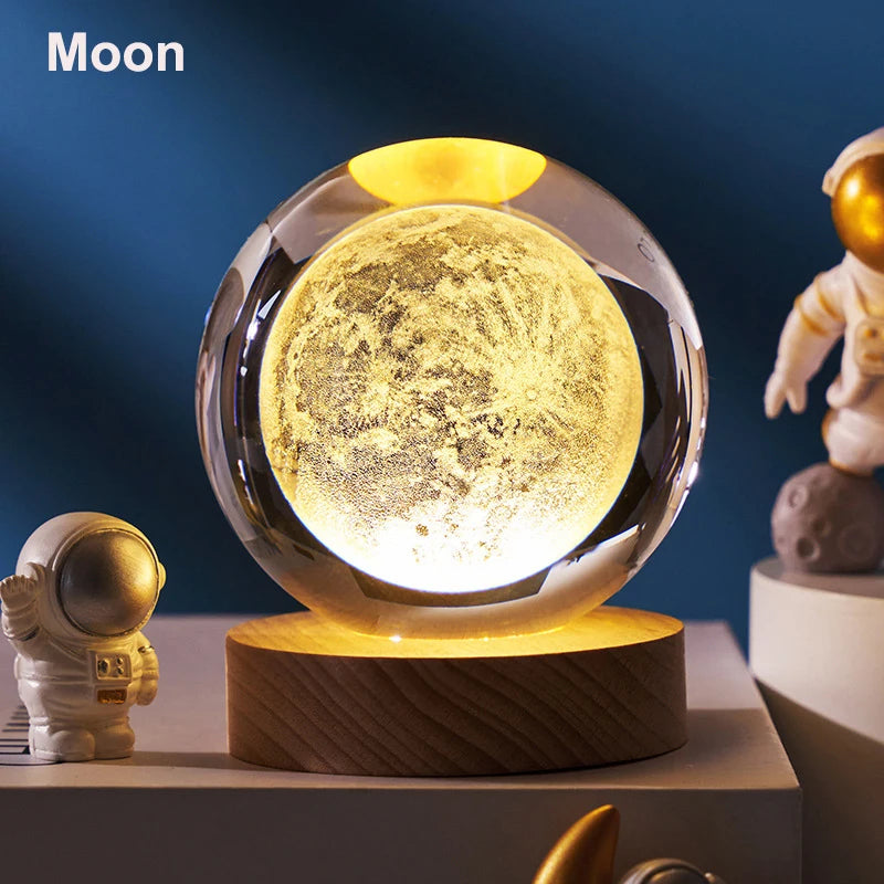 6cm 3D Crystal Ball: LED Solar System & Space Decor