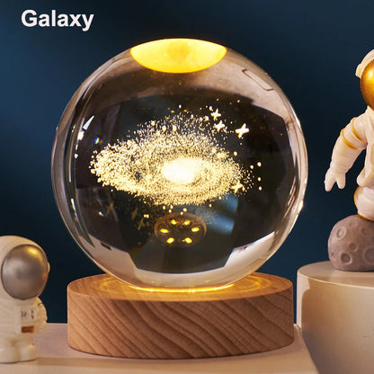 6cm 3D Crystal Ball: LED Solar System & Space Decor