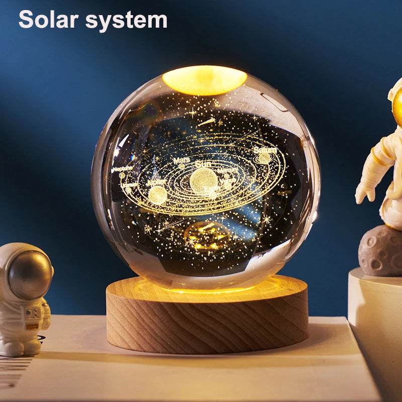 6cm 3D Crystal Ball: LED Solar System & Space Decor