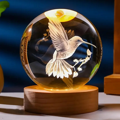 3D Laser-Engraved Hummingbird Crystal Ball – Home Decor & Gift