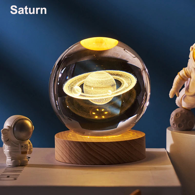 6cm 3D Crystal Ball: LED Solar System & Space Decor
