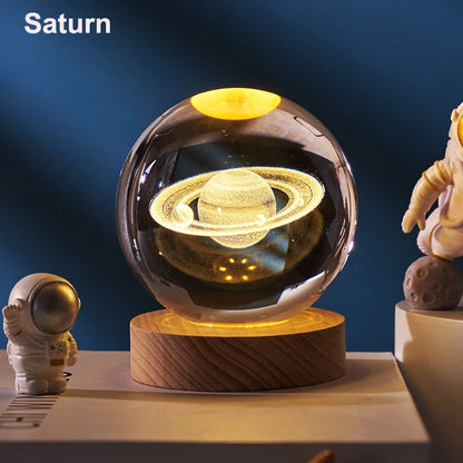 6cm 3D Crystal Ball: LED Solar System & Space Decor