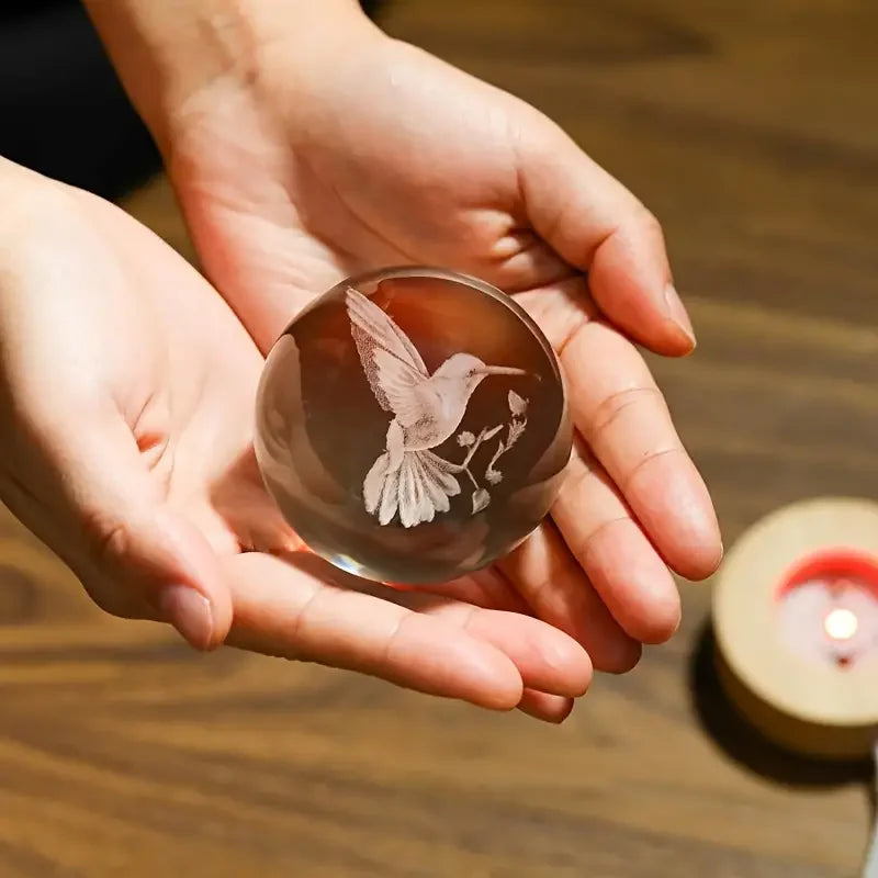 3D Laser-Engraved Hummingbird Crystal Ball – Home Decor & Gift