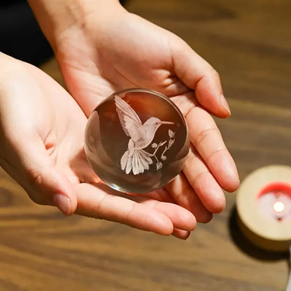 3D Laser-Engraved Hummingbird Crystal Ball – Home Decor & Gift