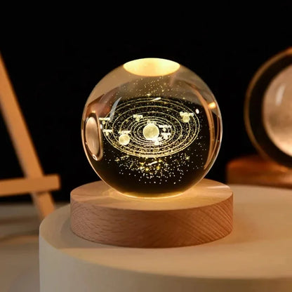6cm 3D Crystal Ball: LED Solar System & Space Decor