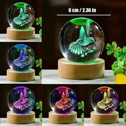 3D Laser-Engraved Hummingbird Crystal Ball – Home Decor & Gift
